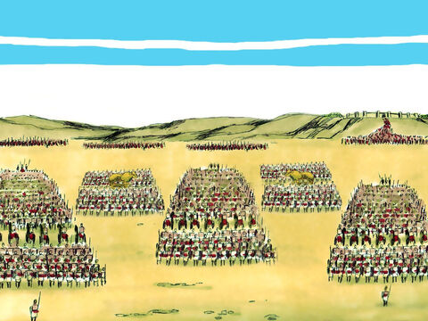 Quando Jeroboão soube que Abias tinha tomado posse como rei, ele reuniu um exército com 800.000 guerreiros. – Slide número 5