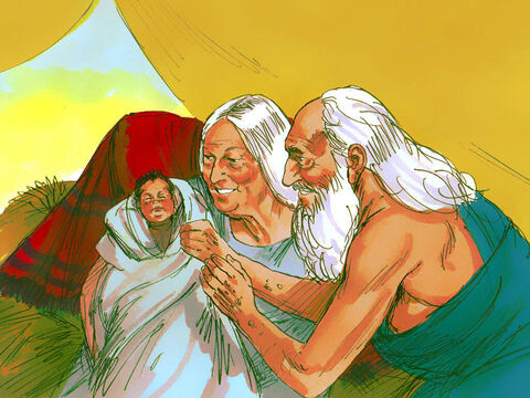 Entretanto, o Senhor foi misericordioso com Sara e manteve Sua promessa. No ano seguinte, miraculosamente, Abraão e Sara tiveram um filho. – Slide número 4