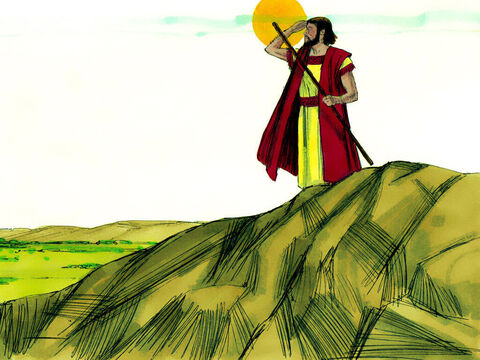 Quando Ló partiu, o Senhor falou com Abrão: "Olhe ao seu redor. Toda terra que você vê é pra você e seus descendentes para sempre". – Slide número 10