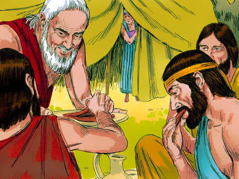 "Onde está sua esposa Sara?", perguntaram eles a Abraão. “Na tenda”, ele respondeu. Então um deles anunciou: “Eu retornarei daqui a um ano e Sara sua esposa terá um filho”. – Slide número 4