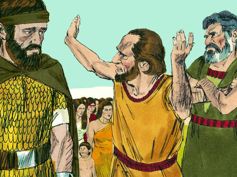 Alguns dos importantes líderes de Efraim falaram e apoiaram Obede. Estes homens foram Azarias, Berequias, Jeizquias e Amasa. – Slide número 16