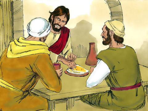 Então eles seguiram Jesus até o lugar onde Ele estava hospedado e conversaram com Ele desde às 4 horas naquela tarde até à noite. Um dos homens era André, o irmão de Simão (mais tarde chamado de Pedro). – Slide número 4
