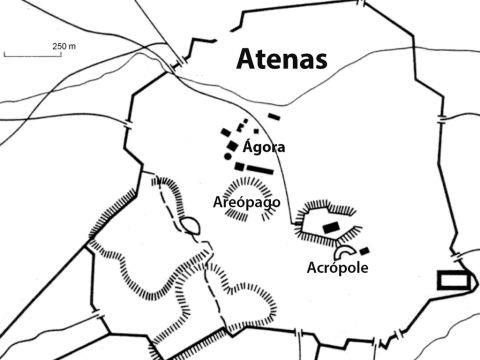 Um mapa da cidade de Atenas no período do Novo Testamento. Atenas ganha este nome por causa da deusa de guerra, Atena. – Slide número 4