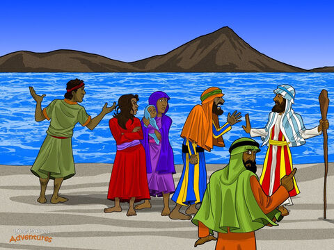 Quando os hebreus chegaram ao mar Vermelho, Deus disse a Moisés: “Mande o povo acampar aqui. Eu endureci o coração do faraó para que seu exército venha atrás de você. Mas Eu cuidarei dos seus soldados. Os egípcios então saberão que Eu Sou Deus.”<br/>Logo, o exército egípcio apareceu ao longe. Quando eles se aproximaram do acampamento, os hebreus ficaram apavorados. Eles disseram para Moisés: “Por que nos trouxe para o deserto para morrer?” <br/>Encurralado entre as águas do mar Vermelho e o exército egípcio, o povo lamentou: “Moisés, não dissemos a você para nos deixar ficar no Egito? Estávamos melhores como escravos!”<br/>“Não tenham medo”, disse Moisés. “Deus nos salvará do faraó. Vocês nunca mais verão os egípcios de novo. Acalmem-se e fiquem quietos.” <br/>Enquanto Moisés falava, uma nuvem apareceu entre o exército egípcio e os encurralados hebreus. Ficou tudo escuro como a noite para os egípcios, mas claro como o dia para os hebreus. O faraó e seus soldados não conseguiam ver nada! – Slide número 2