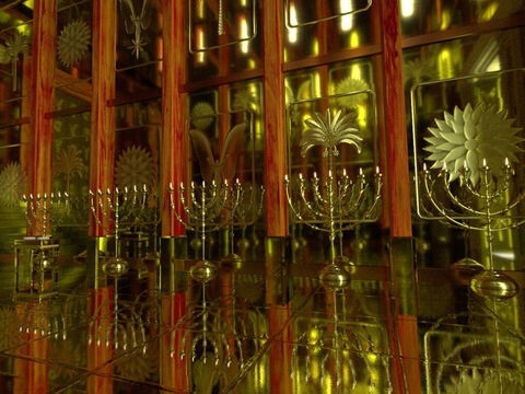 No tabernáculo havia uma peça de 7 velas ramificadas, conhecida como "menorá". No Templo de Salomão havia 5 de cada lado do Santo Lugar, perfazendo 10 no total. – Slide número 7