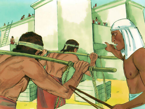 Os duros senhores de escravos os obrigaram a construir as cidades de Pitom e Ramsés. – Slide número 5