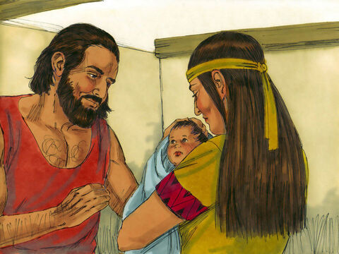 Êxodo 1: 1 Quando um homem e sua esposa, hebreus da tribo de Levi, tiveram um menino, eles o esconderam dos egípcios por três meses. – Slide número 13
