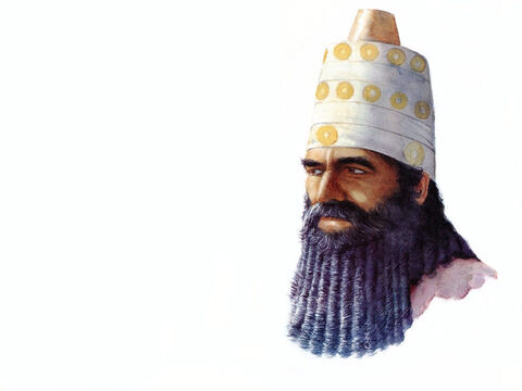 Ilustração do rei assírio, Senaqueribe, por Pam Masco. – Slide número 7