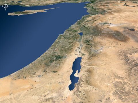 Vista aérea de Israel e regiões ao norte avistadas a partir do sul. – Slide número 12