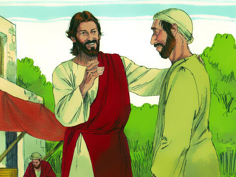 Quando Jesus ouviu que o homem havia sido expulso, foi procurá-lo. “Você acredita no Filho do Homem?”, perguntou  Jesus. “Quem é ele, senhor?”, perguntou o homem. “Diga-me para que eu possa acreditar nele”. “Você o está vendo agora”, respondeu Jesus. “Na verdade, é aquele que está falando com você”. – Slide número 9