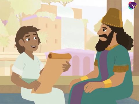 O rei Nabucodonosor balançou a cabeça, lembrando-se do seu sonho e de todos os seus detalhes. Daniel continuou:<br/>– Eu contarei o significado deste sonho. A grande estátua representa quatro reinos deste mundo. Seu reino é o primeiro e é representado pela cabeça de ouro. Outro reino virá após o seu, não será tão grande quanto o seu, e é representado pelos peito e braços de prata. O terceiro é representado pelas partes de bronze e o quarto pelos pés de ferro e dedos de barro.<br/>Deus irá estabelecer um Reino que jamais será destruído. Seu Reino é representado pela pedra, intocável por mãos humanas, que rolou diretamente para a estátua. Deus irá expandir Seu Reino até que ele cubra toda a terra e todos os reinos serão despedaçados. Este é o significado do seu sonho. – Slide número 16