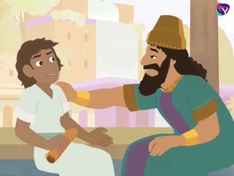 O rei ficou maravilhado e achou que Daniel fosse um deus. Ele estava prestes a se curvar com o rosto em terra perante ele. Daniel disse:<br/>– Deus me revelou este mistério. Saiba que eu não tenho mais sabedoria do que qualquer outra pessoa, é Deus quem fala através de mim. – Slide número 17