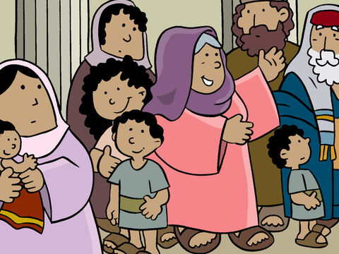 Ela também sabia que o Menino Jesus era o Salvador prometido do mundo. Ela começou a dizer a todos: "O Messias está entre nós. O Bebê nasceu. Louvado seja Deus!'. – Slide número 12