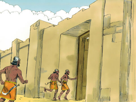 Quando os amonitas perceberam que os arameus estavam fugindo, fugiram e voltaram para dentro da cidade. – Slide número 10