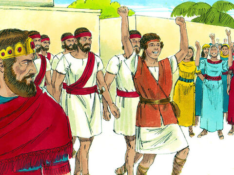 Davi ficou com as armas de Golias e voltou triunfante como herói. – Slide número 20