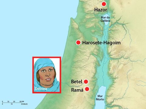 Ela se sentava sob a palma de Débora, entre Ramá e Betel e os israelitas iam até ela para obter conselhos e resolver suas disputas pelas leis de Deus. – Slide número 8