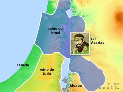 Quando o rei Acabe morreu, Acazias se tornou o rei do reino do norte de Israel. Ele seguiu o mau exemplo de seu pai adorando falsos deuses. – Slide número 2