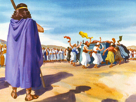 Elias ficou perto dos profetas de Baal enquanto eles preparavam o sacrifício e invocavam o deus deles desde a manhã até o meio-dia. – Slide número 28