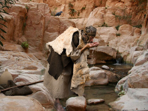 Ele bebeu água fresca do ribeiro que corria da ravina. – Slide número 7