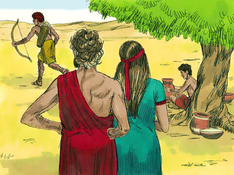 Um dia, Esaú partiu em uma longa viagem de caça. – Slide número 8