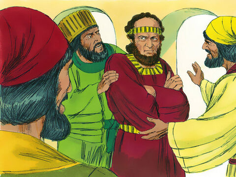 Por que você quebrou a ordem do rei e não se inclinou e honrou Hamã? – os servos perguntaram. <br/>Eles sabiam que Mordecai era um judeu.  Eles continuaram a perguntar-lhe, mas Mordecai não lhes deu ouvidos. – Slide número 15