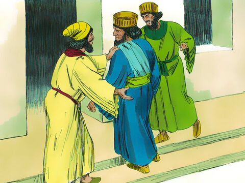 Eles relataram a questão a Hamã que ficou furioso ao descobrir que o judeu Mordecai não se curvou nem o reverenciou. – Slide número 16