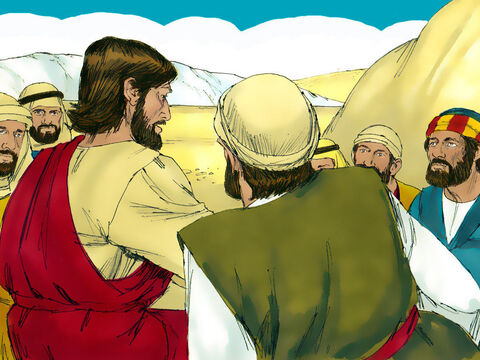 Imediatamente, Jesus disse aos discípulos para entrarem no barco e irem na frente Dele para o outro lado, enquanto Ele despedia a multidão. – Slide número 12