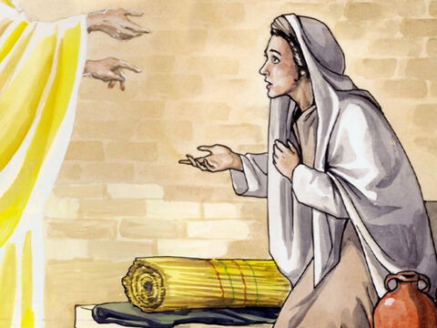 Disse então Maria: “Eis aqui a serva do Senhor; cumpra-se em mim segundo a tua palavra”. E o anjo se afastou dela. – Slide número 9