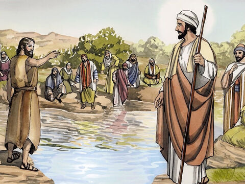 ... cujas sandálias não sou digno de levar; Ele vos batizará com o Espírito Santo, e com fogo." – Slide número 11