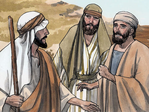 Quando os dois discípulos de João ouviram ele dizer isso, eles seguiram Jesus. Jesus, voltando-se e vendo que o seguiam, disse à eles: “O que buscais?” Então eles Lhe responderam: “Rabi” (que quer dizer Mestre), “onde estás hospedado?' – Slide número 2