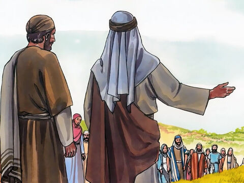Então, quando os samaritanos foram até Jesus, eles começaram a pedir-Lhe que ficasse com eles. – Slide número 15
