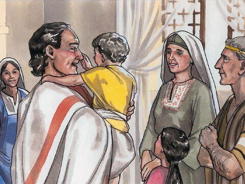 Então o pai reconheceu que era a mesma hora que Jesus disse a ele, “Seu filho vai viver”, e ele creu junto com toda a sua família. – Slide número 10