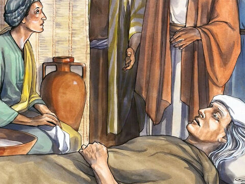 E a sogra de Simão estava com febre alta e pediram a Jesus para ajudá-la. – Slide número 2
