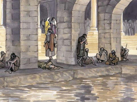Havia uma festa entre os judeus, e Jesus subiu a Jerusalém. Ora, em Jerusalém há, próximo à Porta das Ovelhas, um tanque chamado em hebreu Betesda, o qual tem cinco pórticos. – Slide número 1