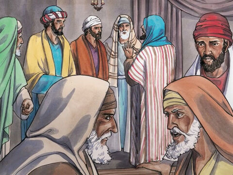 Mas eles ficaram cheios de furor, e uns com os outros conferenciavam sobre o que fariam a Jesus. – Slide número 8