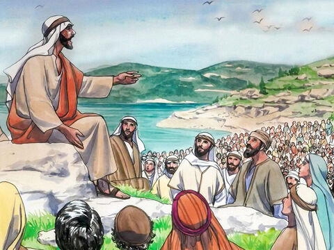 Jesus estava em um monte ensinando seus discípulos. – Slide número 1