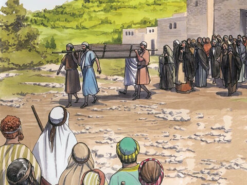 Logo depois, Jesus foi a uma cidade chamada Naim, e com ele iam os seus discípulos e uma grande multidão. – Slide número 1