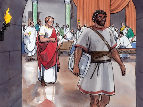 O rei ficou aflito, mas, por causa do juramento e dos convidados, ordenou que lhe fosse dado o que ela pedia e mandou decapitar João na prisão. – Slide número 10