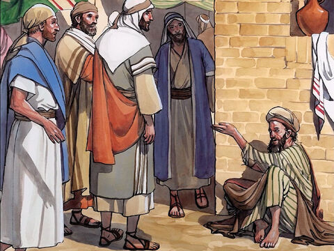 Ao passar, Jesus viu um cego de nascença. Seus discípulos lhe perguntaram: “Mestre, quem pecou: este homem ou seus pais, para que ele nascesse cego?” – Slide número 1