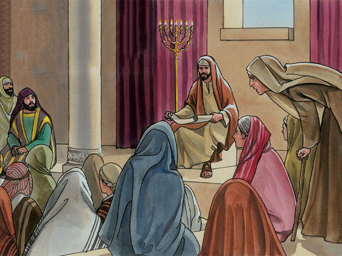 Certo sábado Jesus estava ensinando numa das sinagogas,  e ali estava uma mulher que tinha um espírito que a mantinha doente havia dezoito anos. – Slide número 1