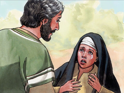 Chegando ao lugar onde Jesus estava e vendo-o, Maria prostrou-se aos seus pés e disse: “Senhor, se estivesses aqui meu irmão não teria morrido”. – Slide número 6