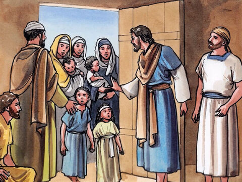 As pessoas estavam trazendo suas crianças e seus bebês para que Jesus os abençoasse. – Slide número 1