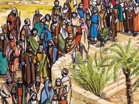Ao aproximar-se Jesus de Jericó, um homem cego estava sentado à beira do caminho, pedindo esmola. – Slide número 1