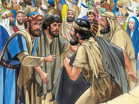 Jesus parou e ordenou que o homem lhe fosse trazido. – Slide número 5