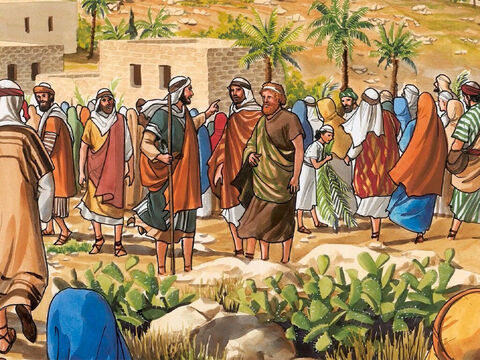Jesus enviou dois discípulos, dizendo-lhes: “Vão ao povoado que está adiante de vocês; logo encontrarão uma jumenta amarrada, com um jumentinho ao lado. Desamarrem-nos e tragam-nos para mim. – Slide número 2