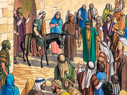 Quando Jesus entrou em Jerusalém, toda a cidade ficou agitada e perguntava: “Quem é este?” A multidão respondia: “Este é Jesus, o profeta de Nazaré da Galiléia”. – Slide número 8