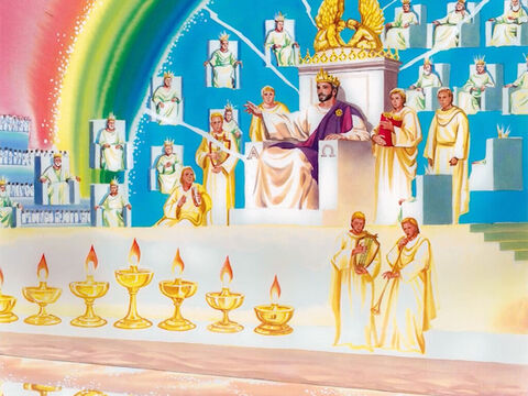 “Quando o Filho do homem vier em sua glória, com todos os anjos, assentar-se-á em seu trono na glória celestial. – Slide número 1