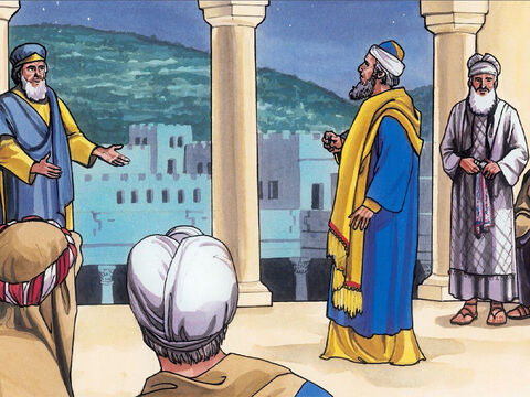 Naquela ocasião os chefes dos sacerdotes e os líderes religiosos do povo se reuniram no palácio do sumo sacerdote, cujo nome era Caifás, – Slide número 3