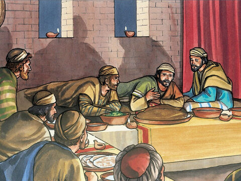 Ao anoitecer, Jesus estava reclinado à mesa com os Doze. – Slide número 4