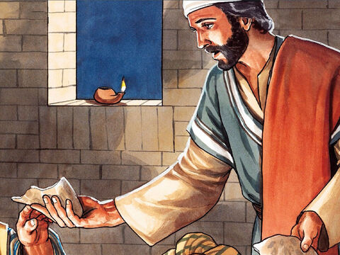 Enquanto comiam, Jesus tomou o pão, deu graças, partiu-o, – Slide número 13